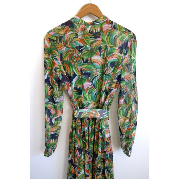 SALONI Raquel Silk Chiffon Belted Midi Dress Jade Palmier Saks 8 NWT $815 - Picture 11 of 15